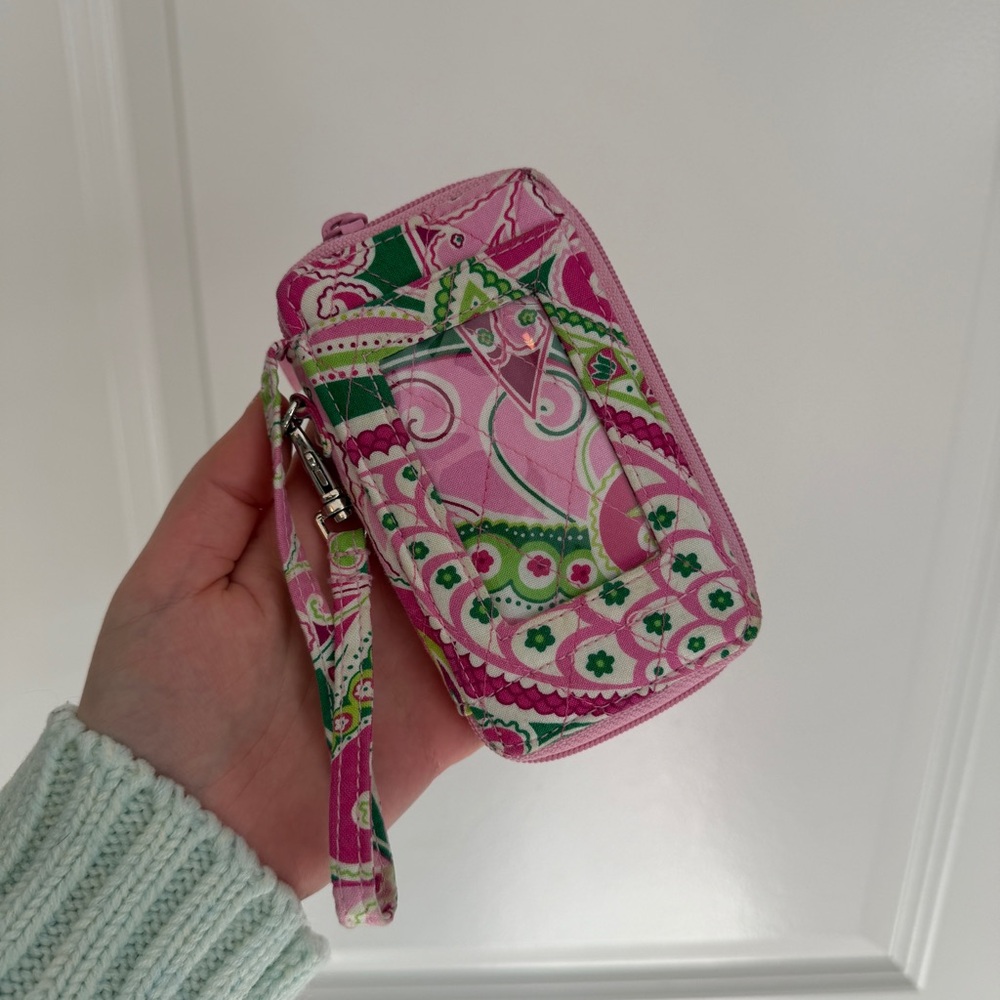 Vera Bradley Pink and Green Patterned Wristlet